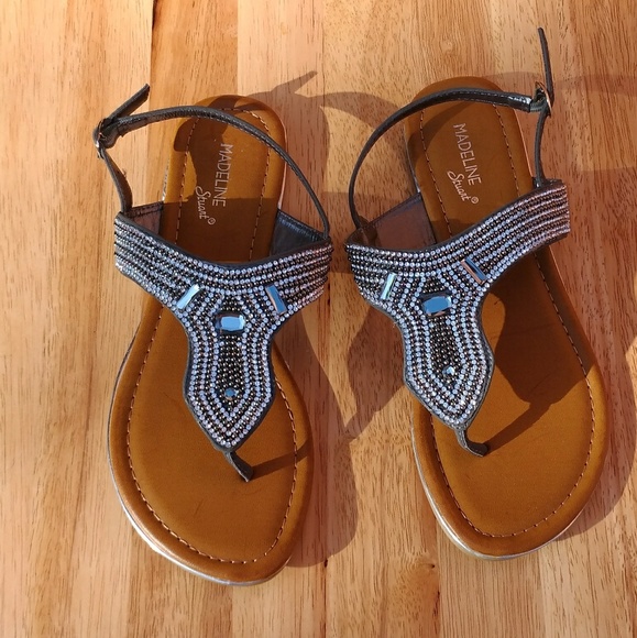 Madeline Stuart Shoes - NEW DARK METALLIC + RHINESTONE SANDALS (SIZE: 8.5)
